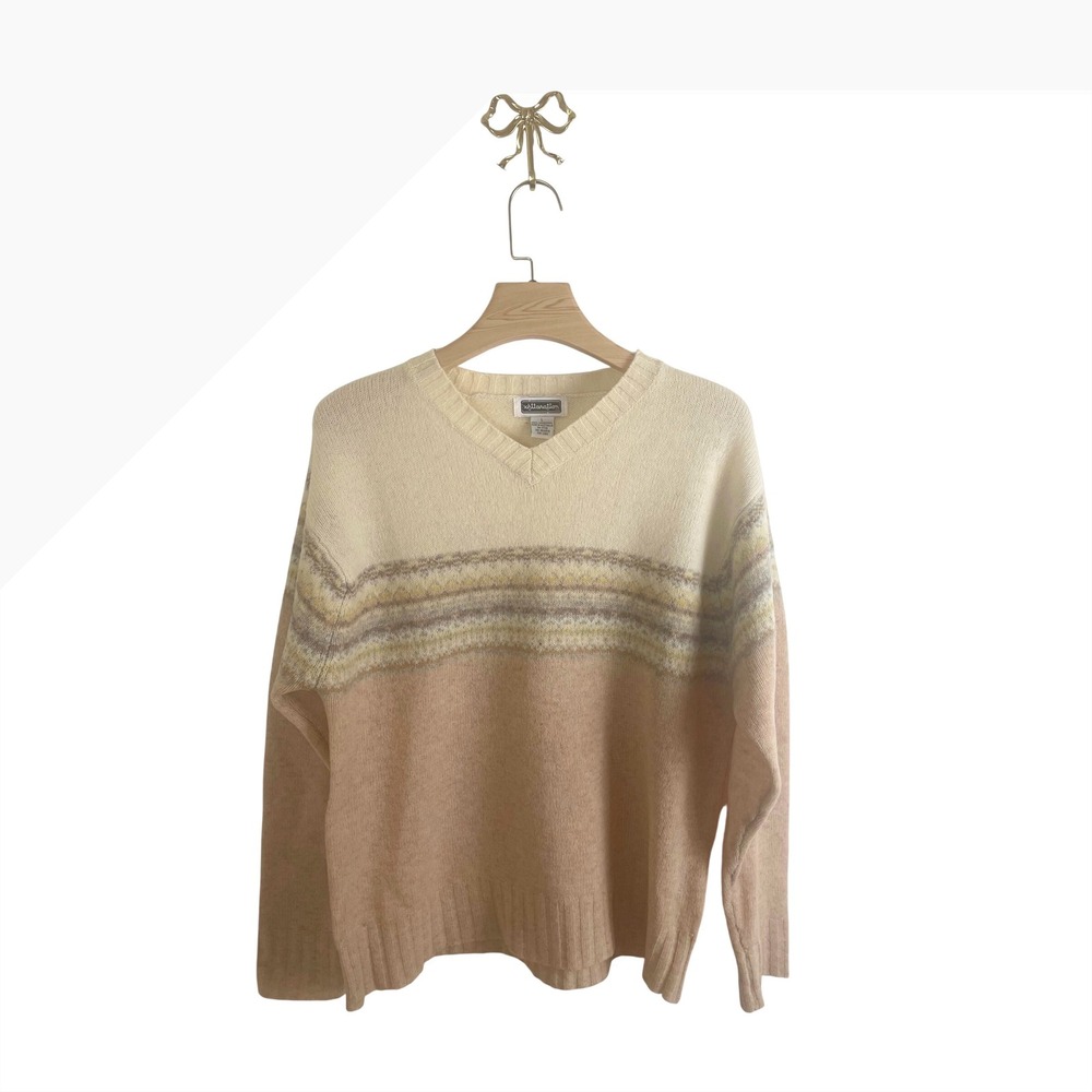 Vintage Xhilaration Lambswool V-Neck Sweater Pink Cream Fair Isle Australia L